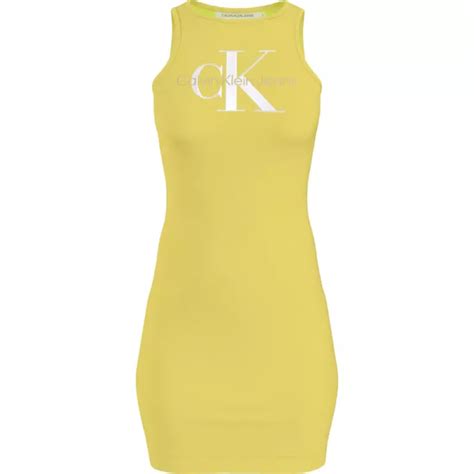 vestido amarillo calvin klein